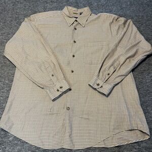 Vintage IZOD‎ Mens Shirt Large Green Gingham Cotton F03